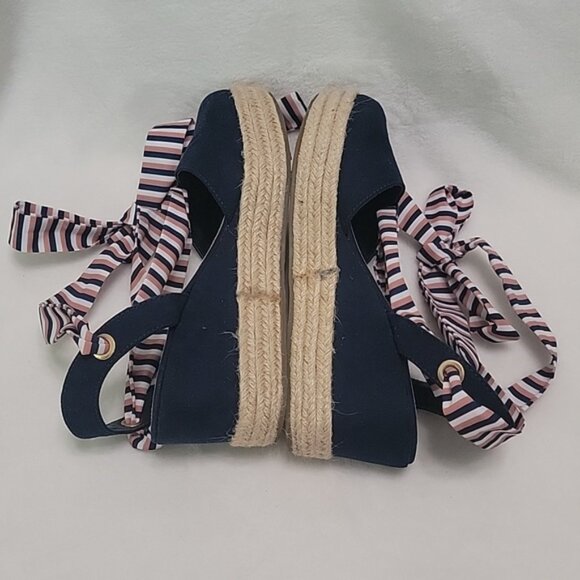 JustFab Navy Blue White Brown Ballet Tie Espadrilles Size 8.5 - Picture 7 of 9